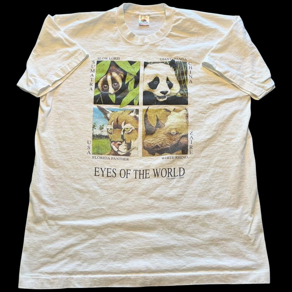 Vtg Fruit Of The Loom Shirt XL Eyes Of The World Animals USA